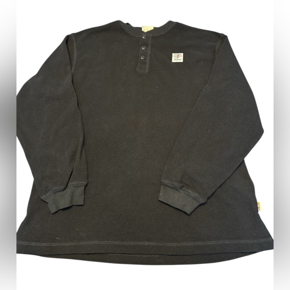 Dr. Seuss Vintage (1994) Waffle Knit 1/4 Button Black Front Logo Henley Sz L